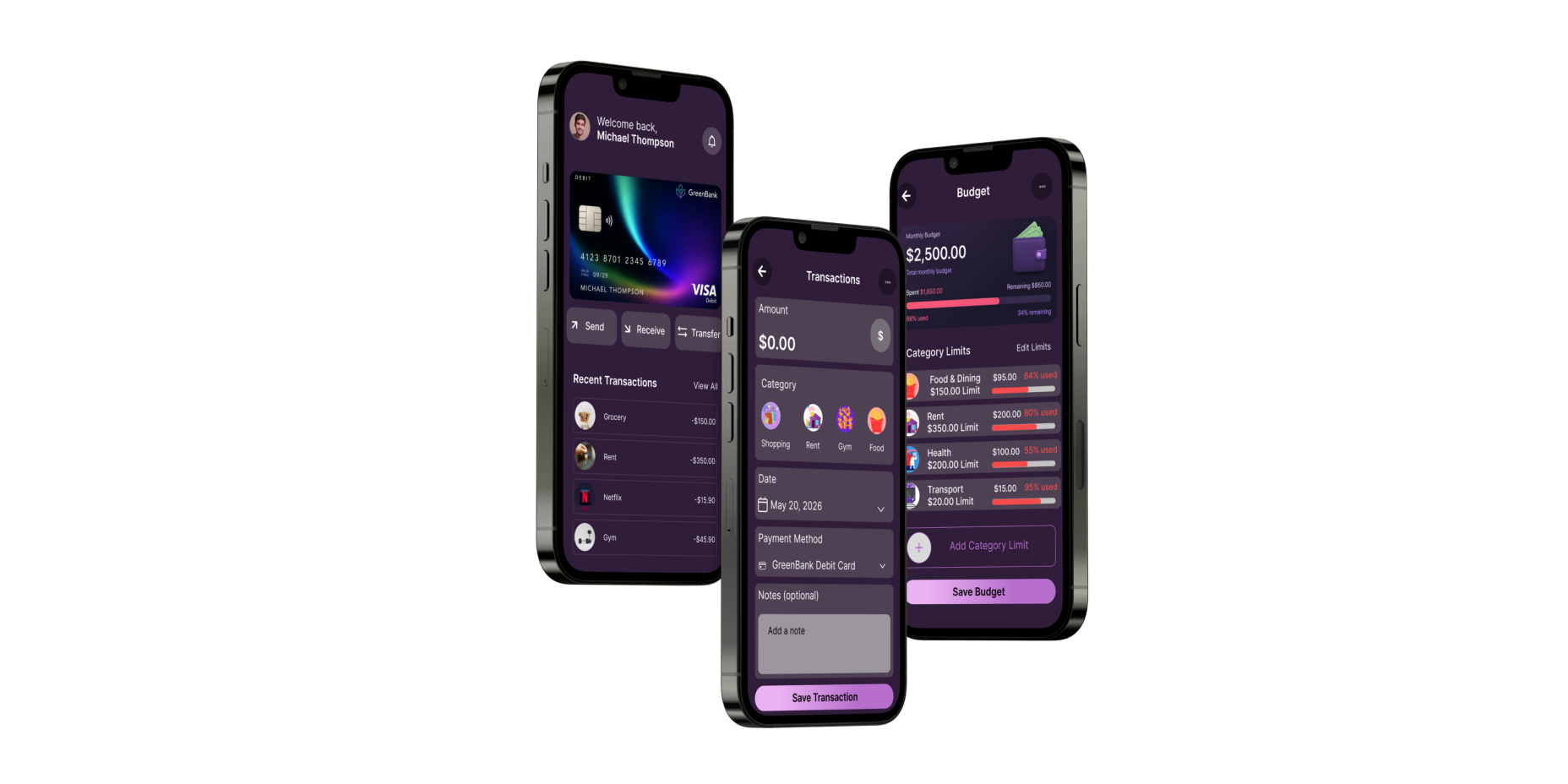 Finance Tracker app screens