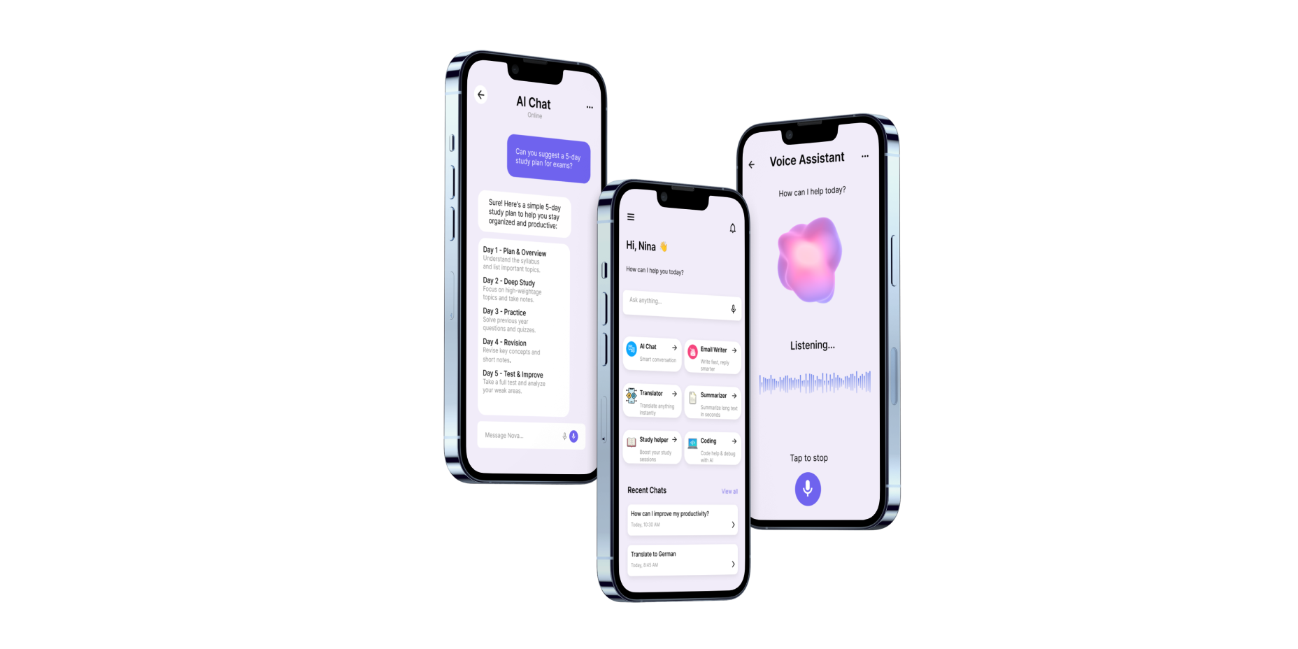 NOVA AI app screens